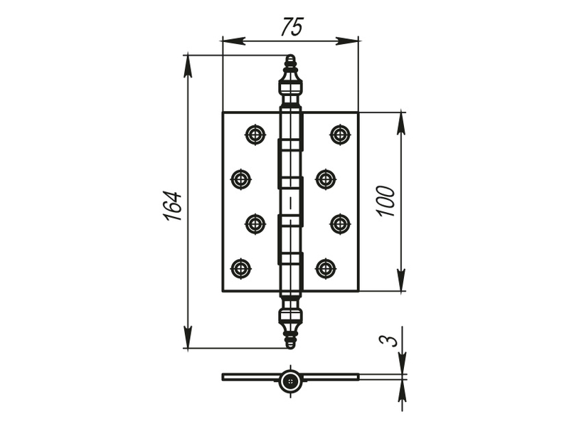 Петля универсальная 4500B 500-B4 100x75x3 SG Мат золото Box — фото 2
