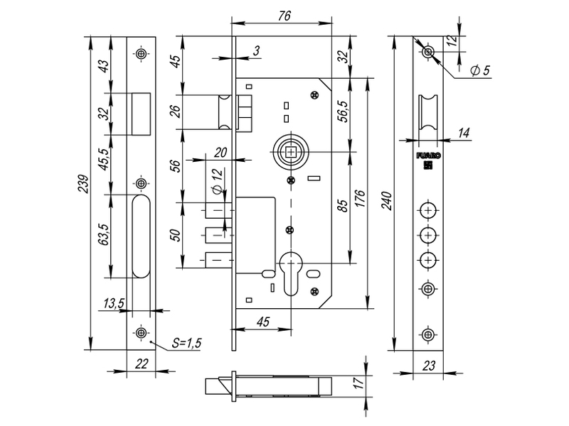 Корпус врезного замка с защелкой 900 3MR/CP W/B хром — фото 2