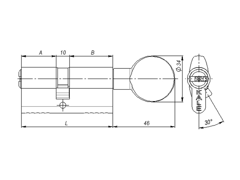 Цилиндровый механизм с вертушкой 164 SM/68 26+10+32 mm упк.БЛИСТЕР латунь 5 кл. — фото 2
