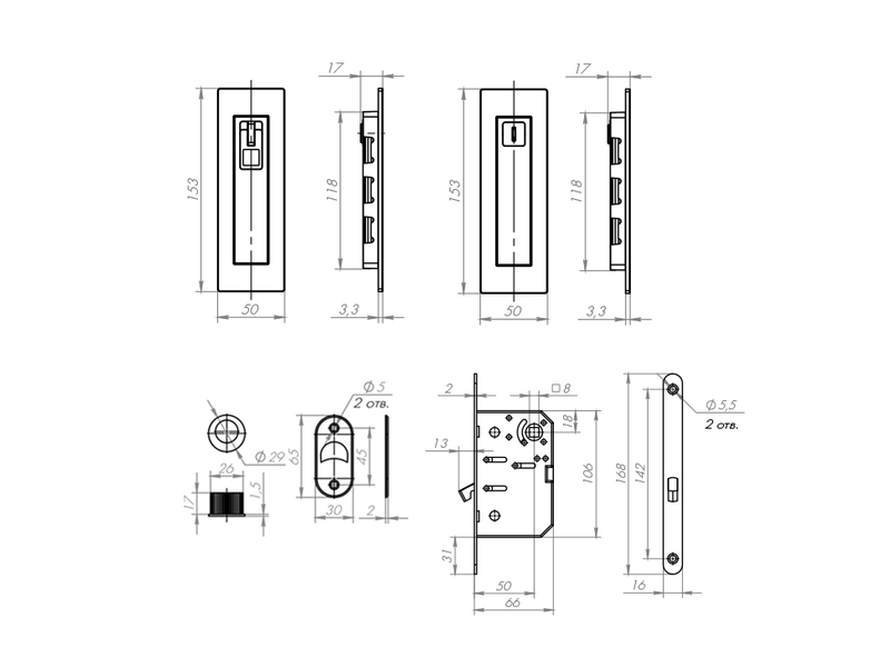 Набор для раздвижных дверей SH011 URB OB-13 Античная бронза — фото 2
