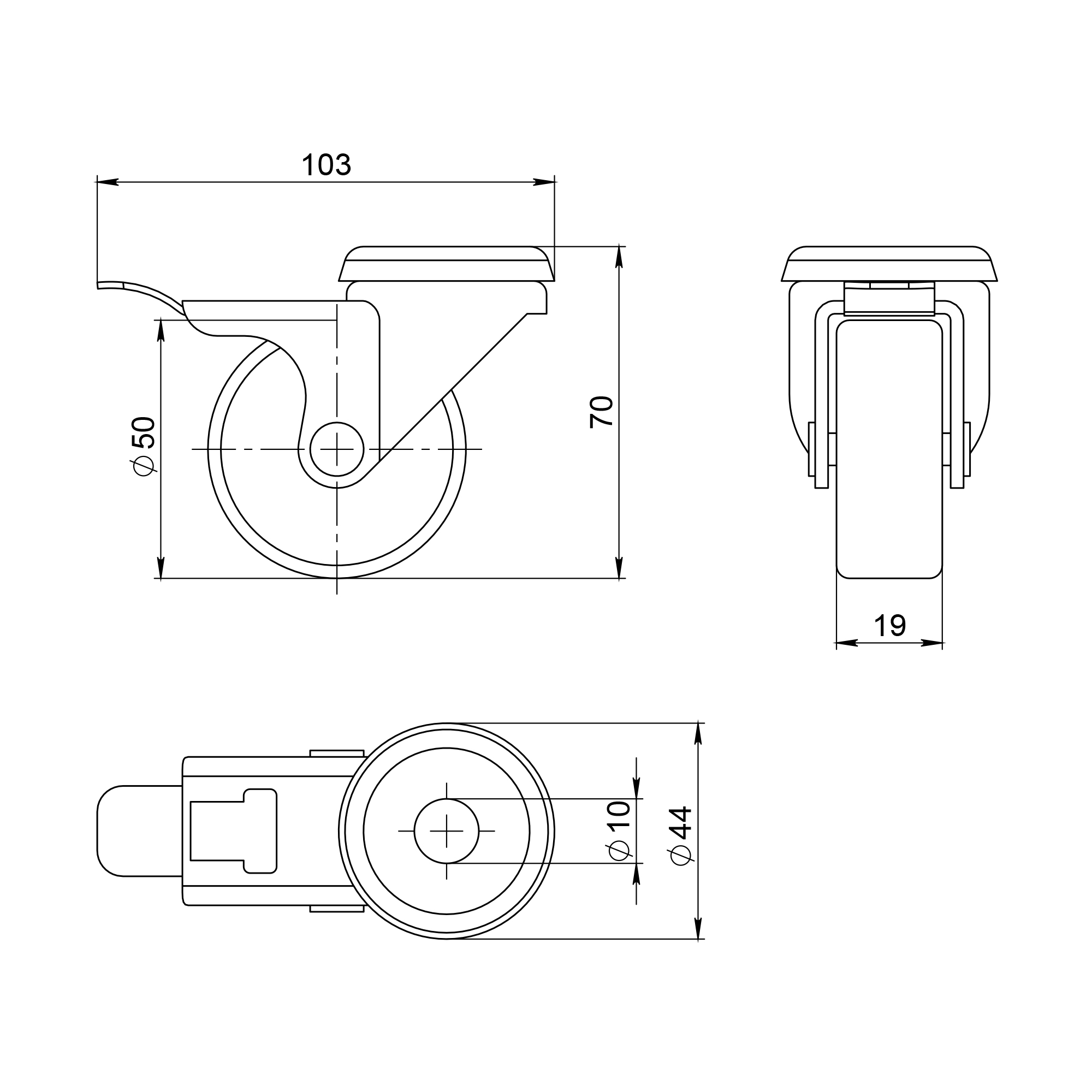 Опора колесная со стопором WL/B-50R/40 kg (brake) резина, под винт М8 — изображение 2