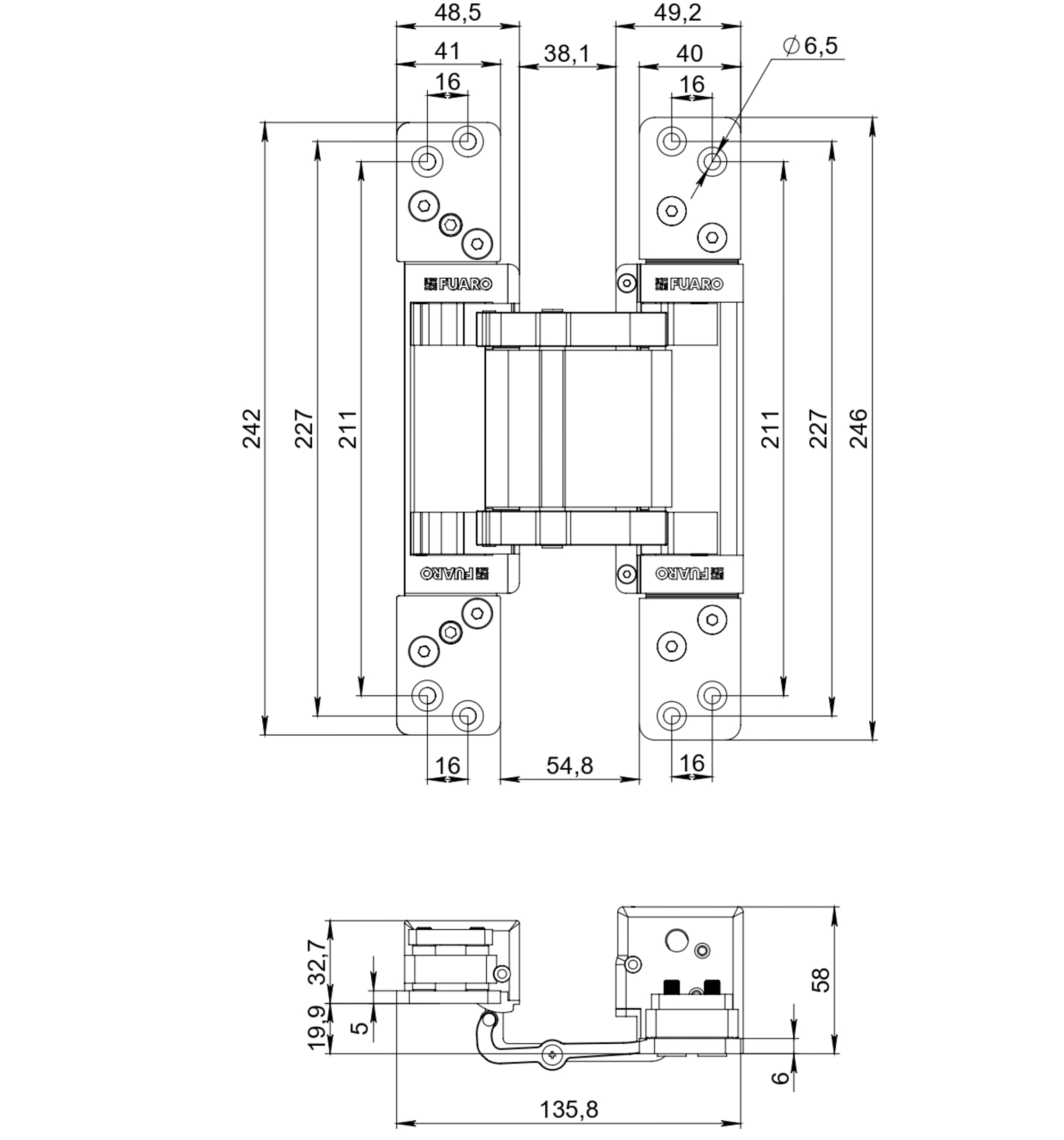 Петля скрытой установки HH-180-200 (200 кг на 2 петли, 180 угол открывания) BL (черная) — фото 2