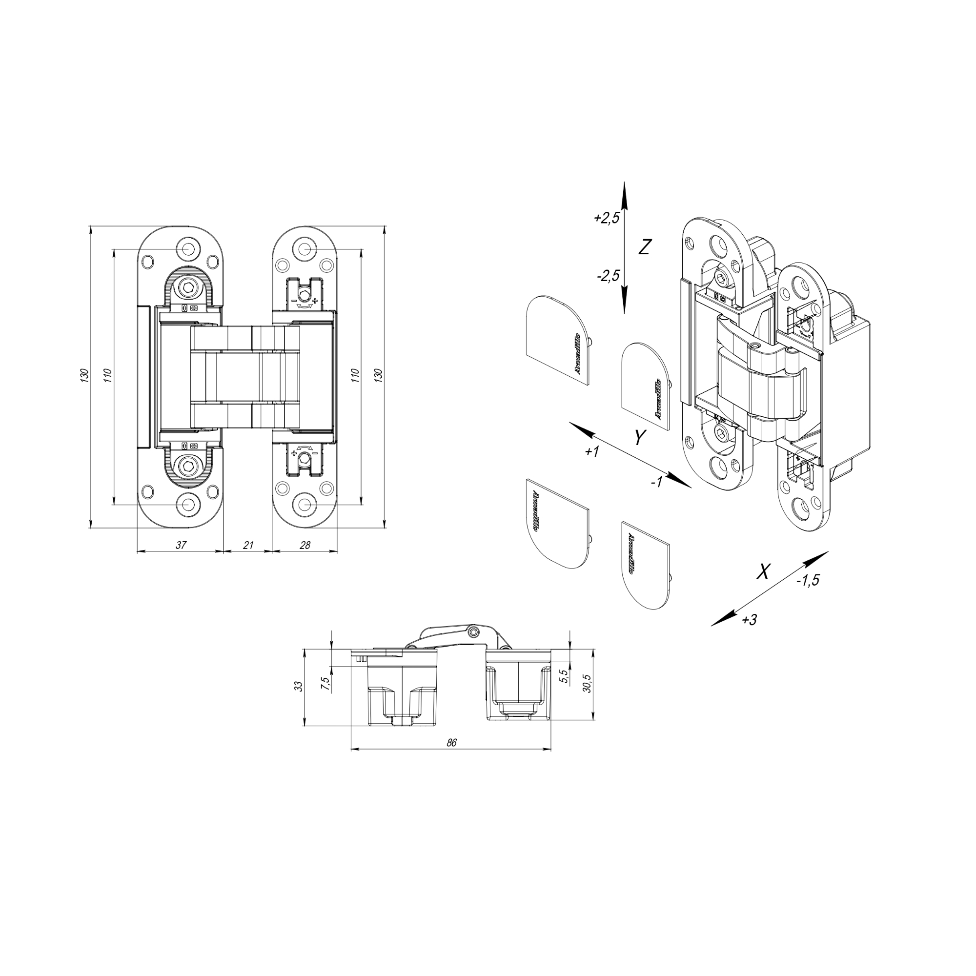 Петля скрытой установки U3D5045.VPG SC мат.хром TECH — фото 2