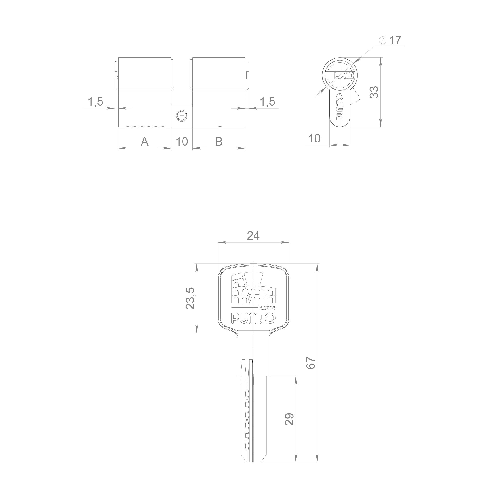 Цилиндровый механизм Z3000Key60(25+10+25) BL черный — фото 2