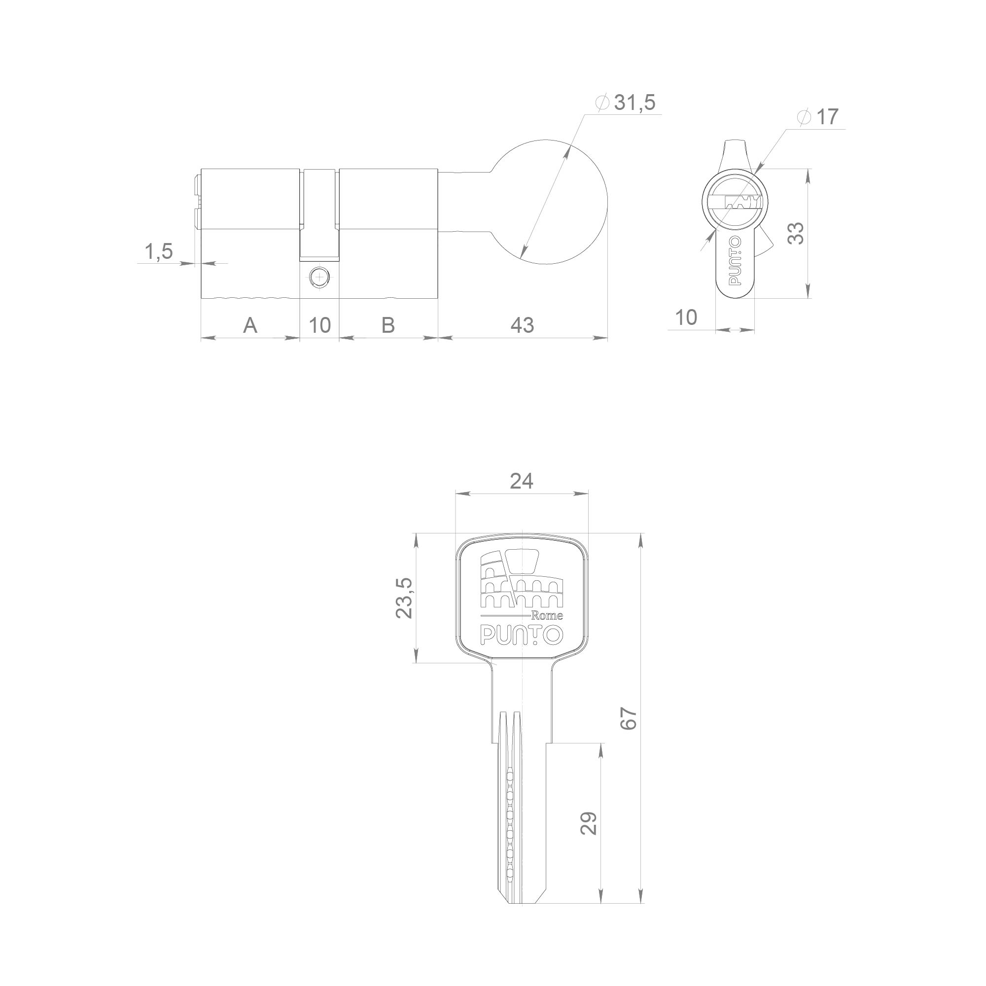 Цилиндровый механизм Z3002Knob80(30+10+40) с вертушкой BL черный — фото 2