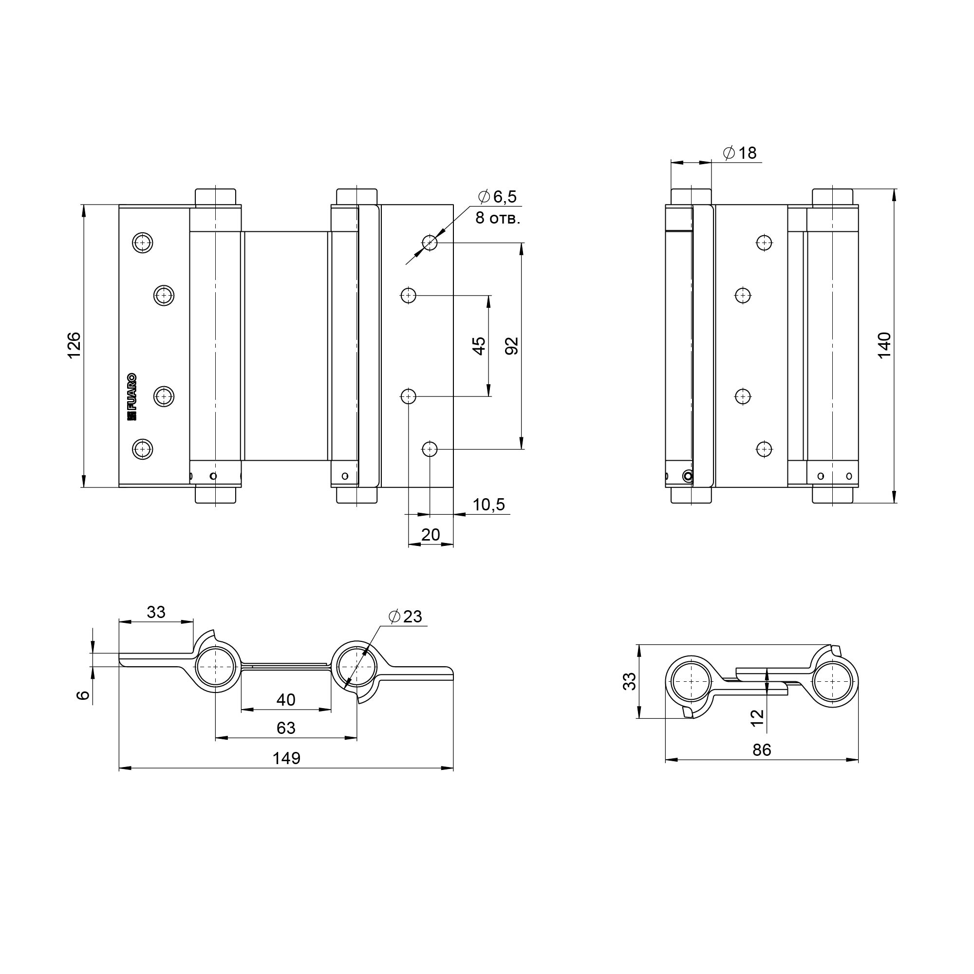 Пружинная двусторонняя (барная) петля DSH5 (125х86х1,5) INOX 201 BL черный (блистер) — фото 2